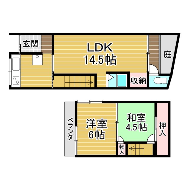 尼崎市大庄北(JR東海道本線(近畿)立花駅)のテラスハウス賃貸物件 間取画像 尼崎市大庄北(JR東海道本線(近畿)立花駅)のテラスハウス賃貸物件 間取画像