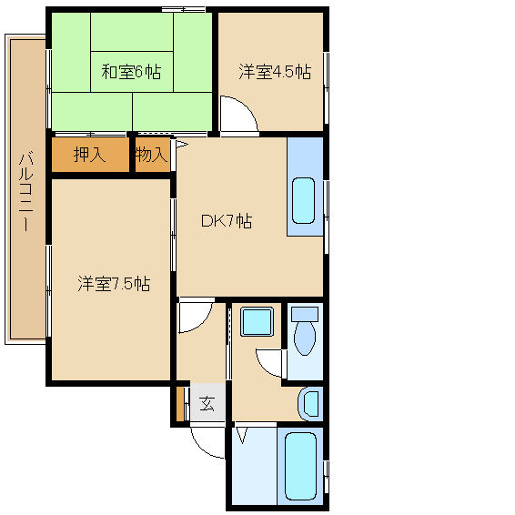 尼崎市浜田町(JR東海道本線(近畿)立花駅)のハイツ賃貸物件 間取画像 尼崎市浜田町(JR東海道本線(近畿)立花駅)のハイツ賃貸物件 間取画像