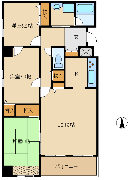 尼崎市塚口町(阪急神戸線塚口駅)のマンション賃貸物件 間取画像 尼崎市塚口町(阪急神戸線塚口駅)のマンション賃貸物件 間取画像