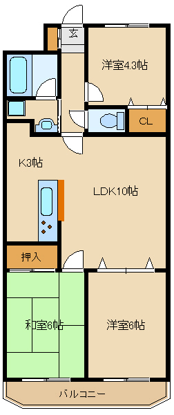 尼崎市善法寺町(阪急神戸線園田駅)のマンション賃貸物件 間取画像 尼崎市善法寺町(阪急神戸線園田駅)のマンション賃貸物件 間取画像