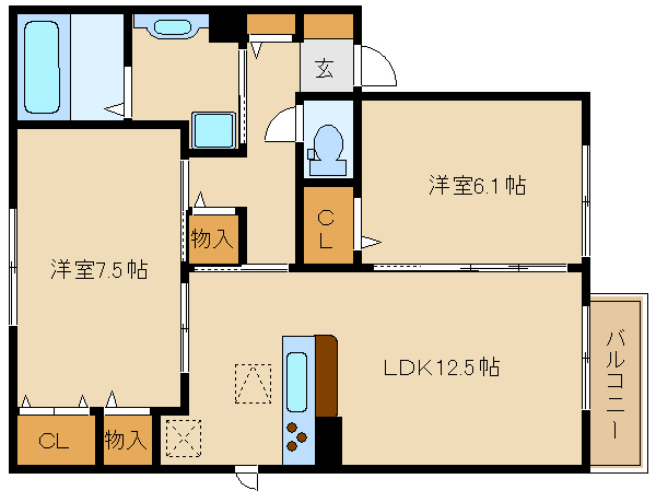 尼崎市武庫豊町(阪急神戸線武庫之荘駅)のハイツ賃貸物件 間取画像 尼崎市武庫豊町(阪急神戸線武庫之荘駅)のハイツ賃貸物件 間取画像