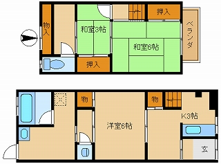 尼崎市中在家町(阪神本線出屋敷駅)の貸家賃貸物件 間取画像 尼崎市中在家町(阪神本線出屋敷駅)の貸家賃貸物件 間取画像