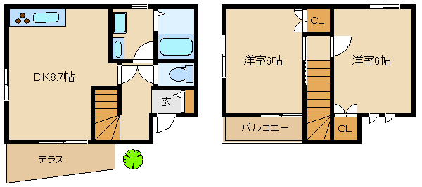 尼崎市高田町(阪急神戸線園田駅)のテラスハウス賃貸物件 間取画像 尼崎市高田町(阪急神戸線園田駅)のテラスハウス賃貸物件 間取画像