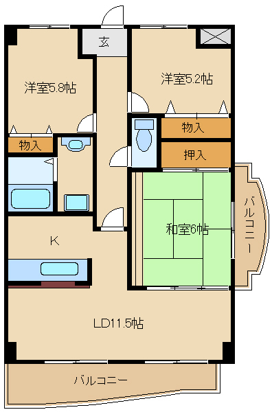 尼崎市田能(JR福知山線猪名寺駅)のマンション賃貸物件 間取画像 尼崎市田能(JR福知山線猪名寺駅)のマンション賃貸物件 間取画像